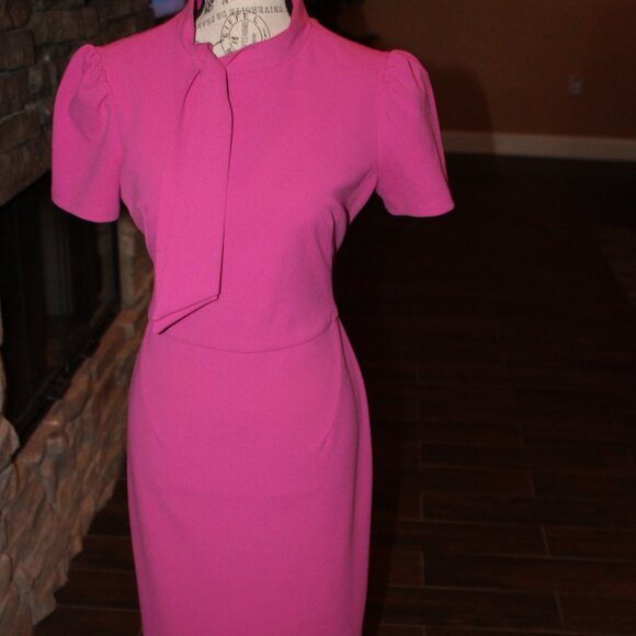 Maggy London Tie Neck Puff Sleeve Dress - Picture 1 of 14